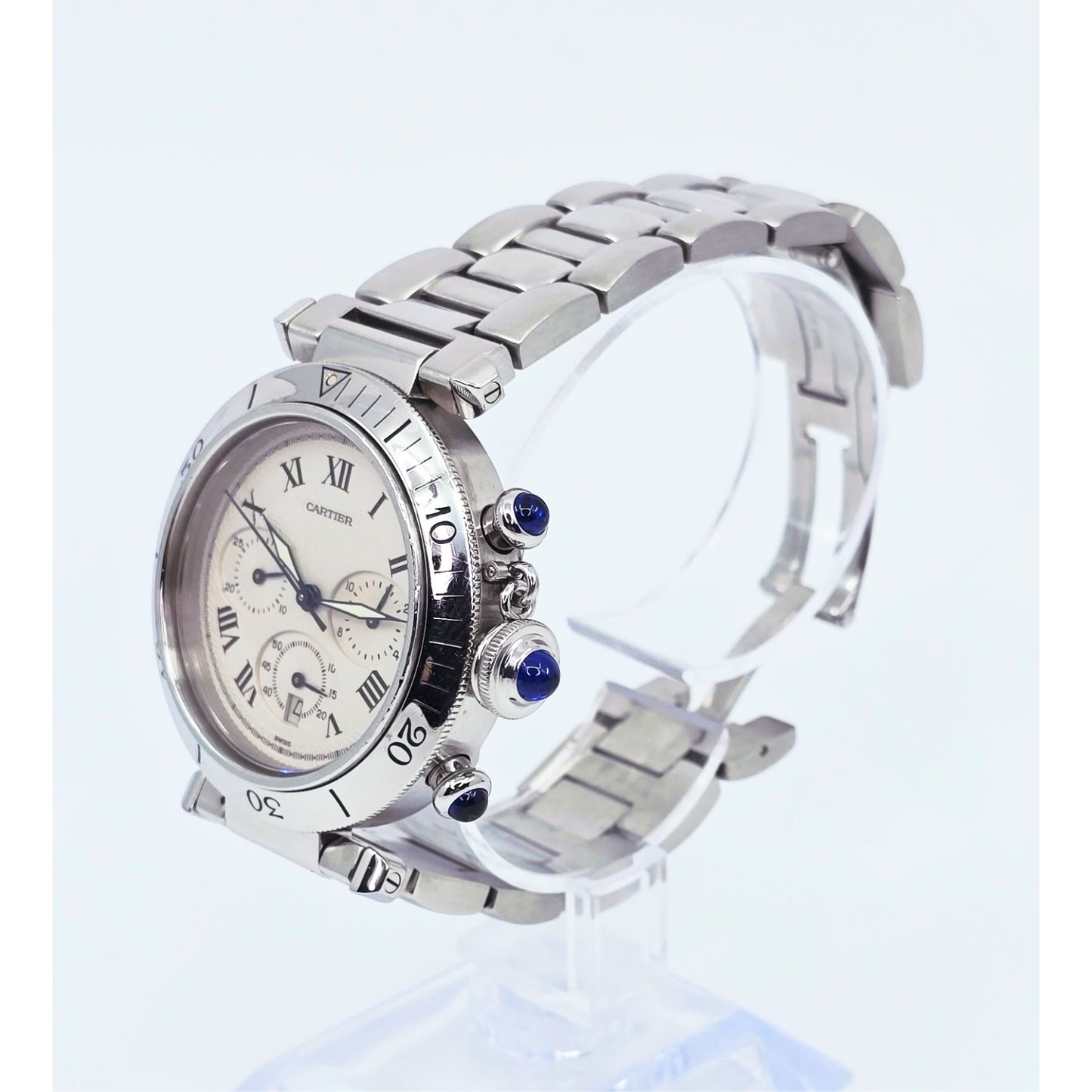 Cartier Pasha De Cartier Chronograph Quartz 38mm Stainless Steel Watch Ref 1050