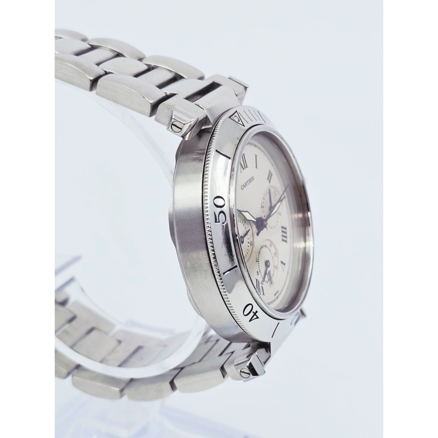 Cartier Pasha De Cartier Chronograph Quartz 38mm Stainless Steel Watch Ref 1050