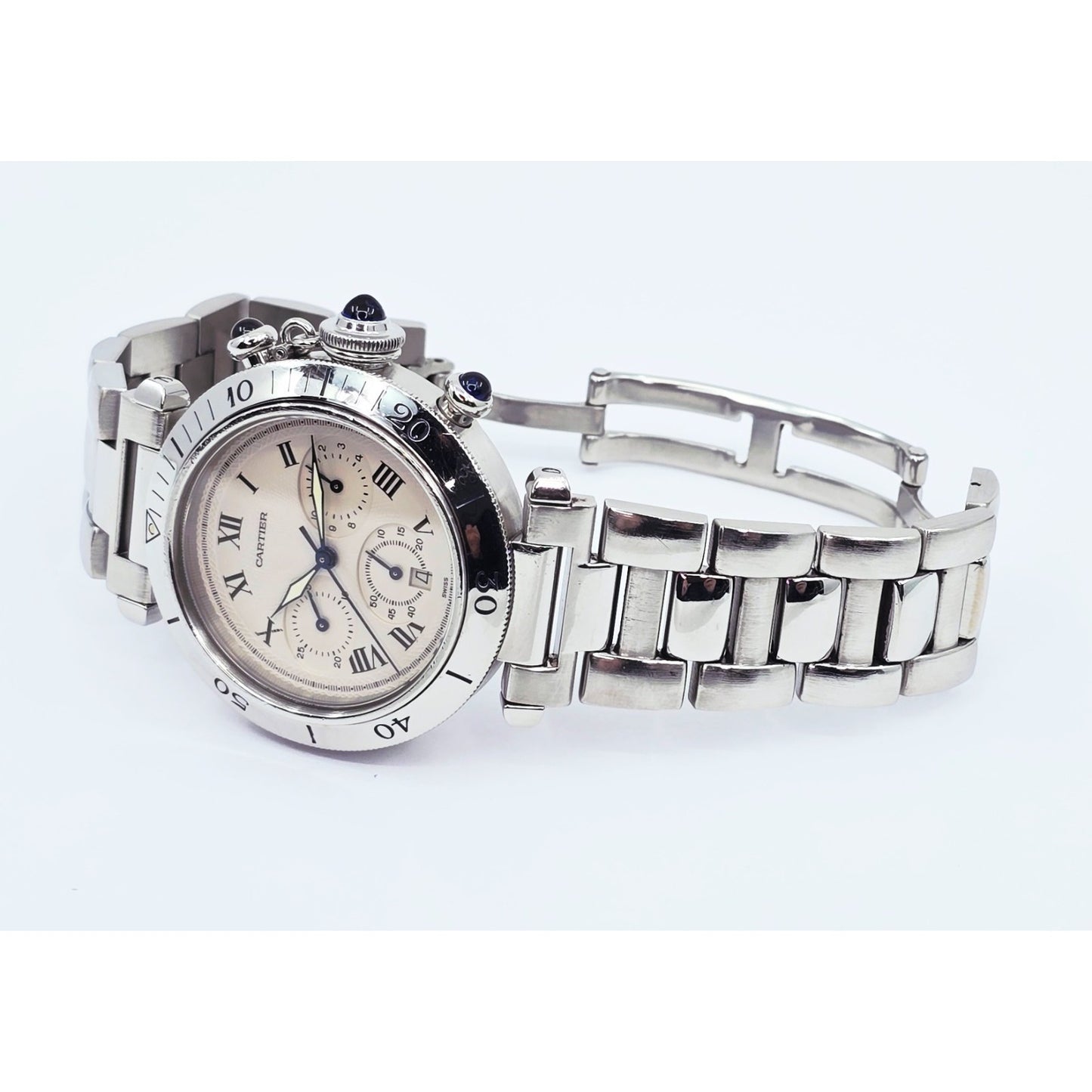 Cartier Pasha De Cartier Chronograph Quartz 38mm Stainless Steel Watch Ref 1050