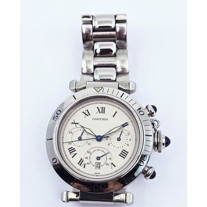 Cartier Pasha De Cartier Chronograph Quartz 38mm Stainless Steel Watch Ref 1050