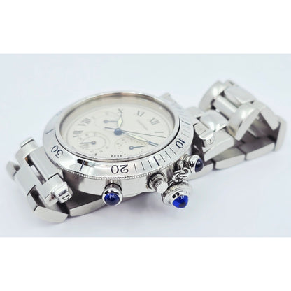 Cartier Pasha De Cartier Chronograph Quartz 38mm Stainless Steel Watch Ref 1050