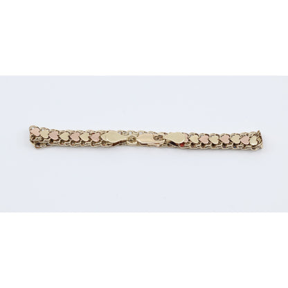 14K Two Tone Gold Flat Wide Bismark Link Heart Bracelet
