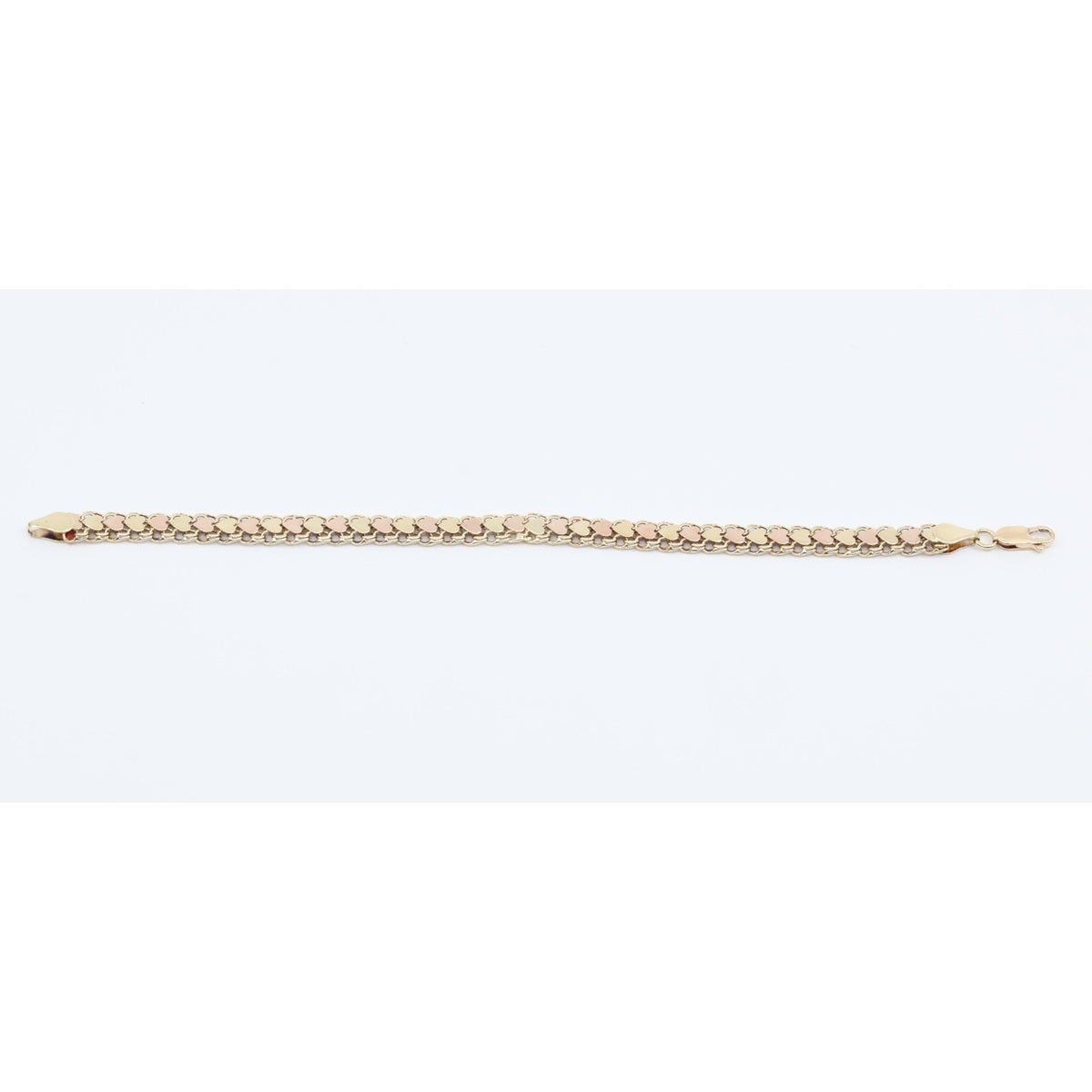 14K Two Tone Gold Flat Wide Bismark Link Heart Bracelet