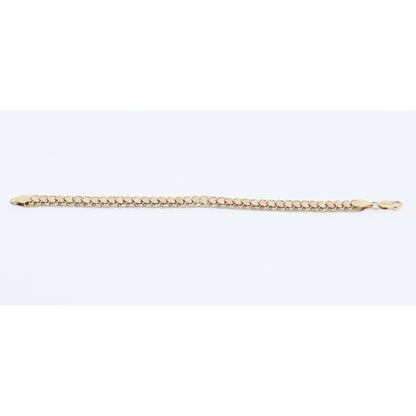 14K Two Tone Gold Flat Wide Bismark Link Heart Bracelet