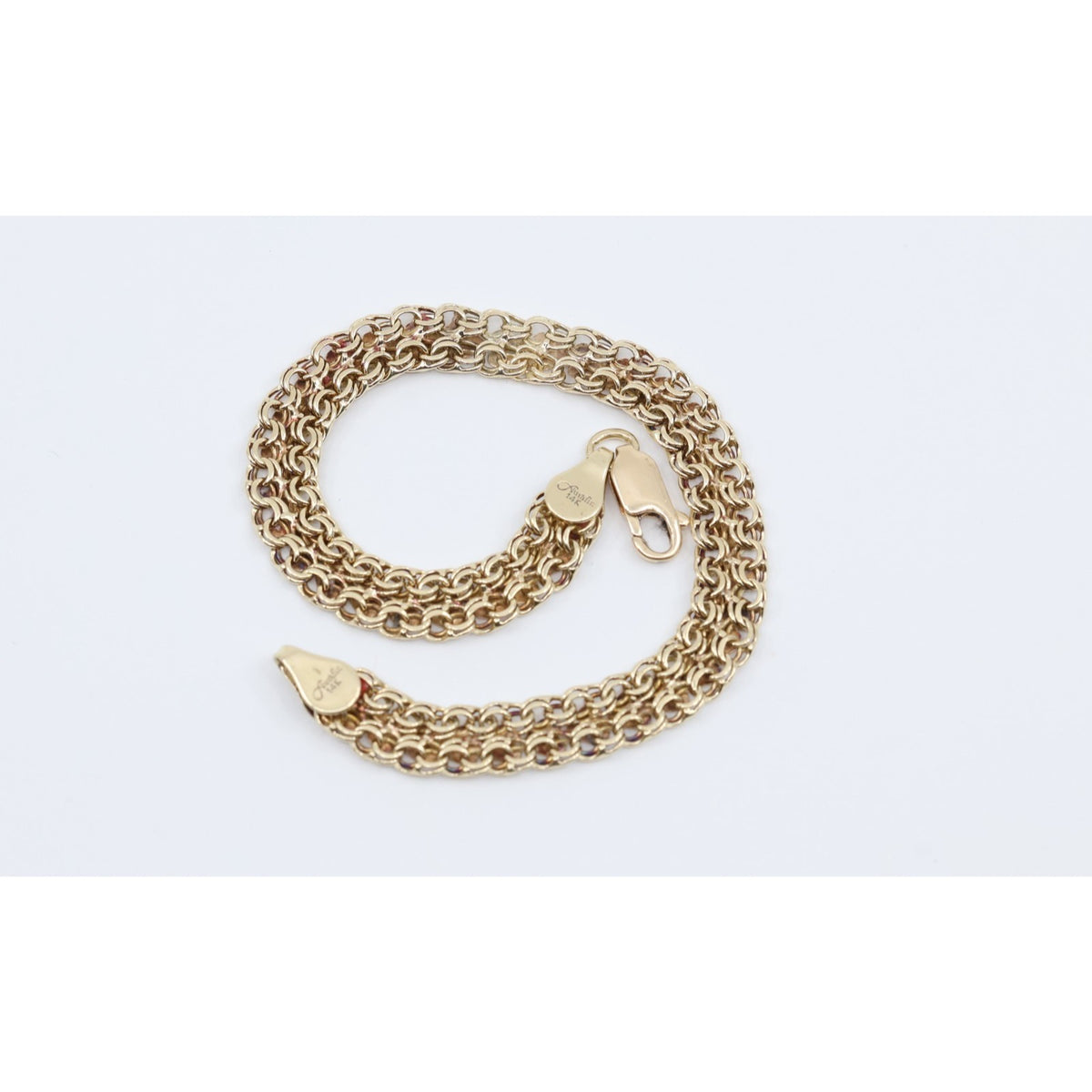 14K Two Tone Gold Flat Wide Bismark Link Heart Bracelet