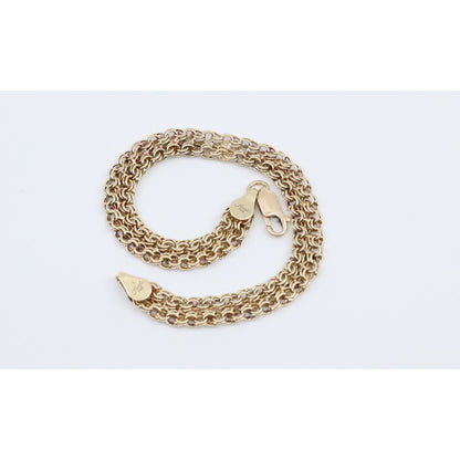 14K Two Tone Gold Flat Wide Bismark Link Heart Bracelet