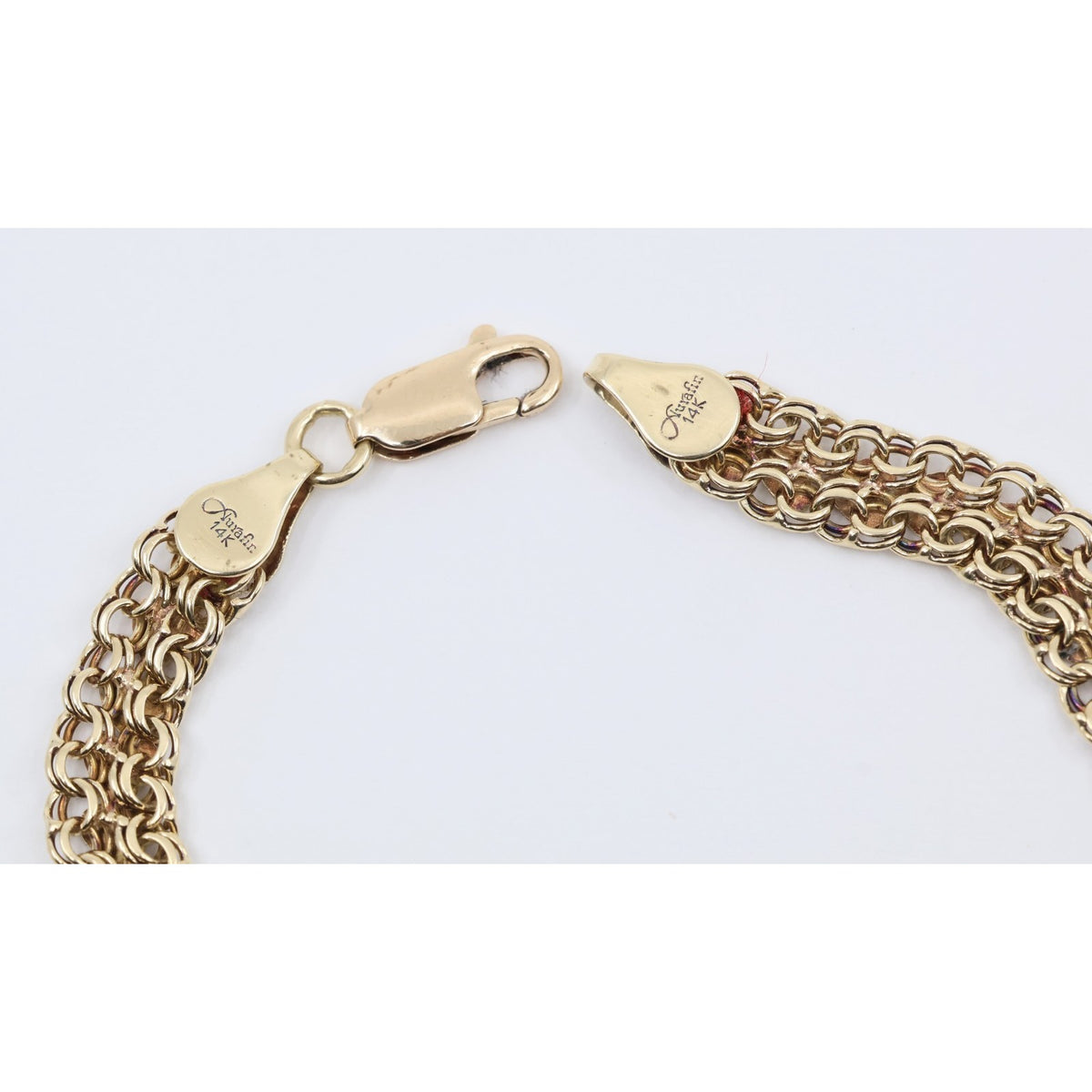 14K Two Tone Gold Flat Wide Bismark Link Heart Bracelet