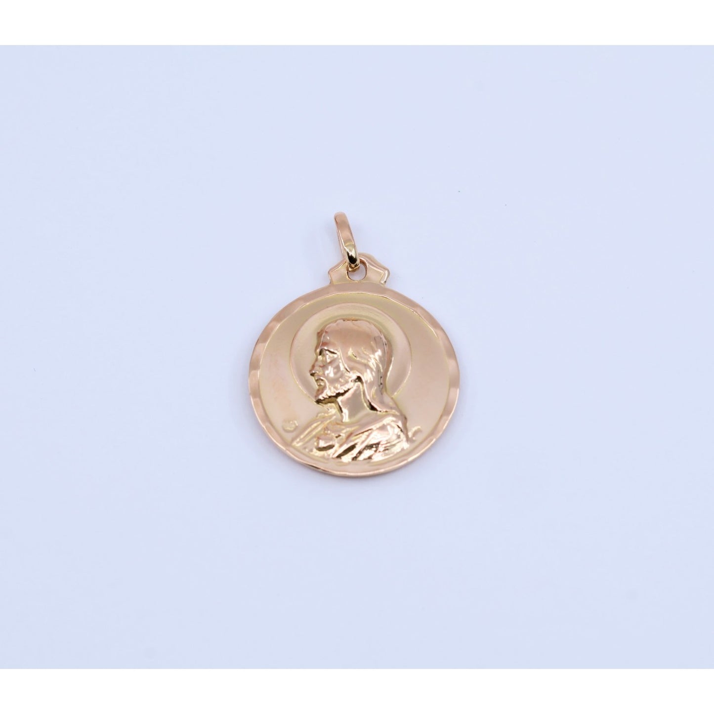 18K Yellow Gold Two Sided Round Saint Mary Charm & Jesus Head Charm Pendant