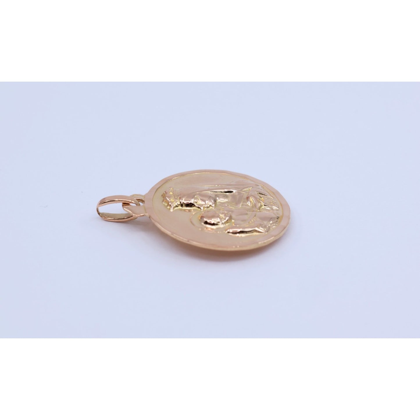 18K Yellow Gold Two Sided Round Saint Mary Charm & Jesus Head Charm Pendant