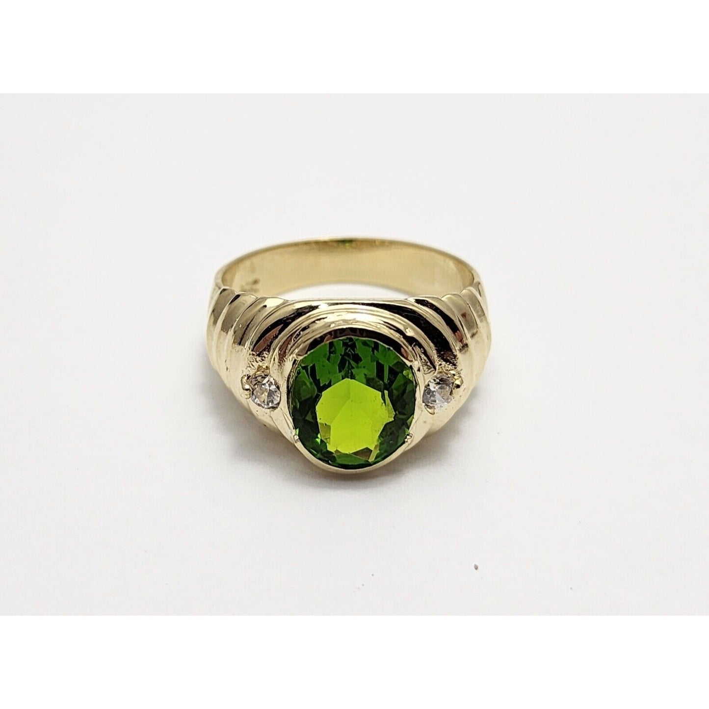 14K Yellow Gold Oval Peridot & Cubic Zirconia Ring