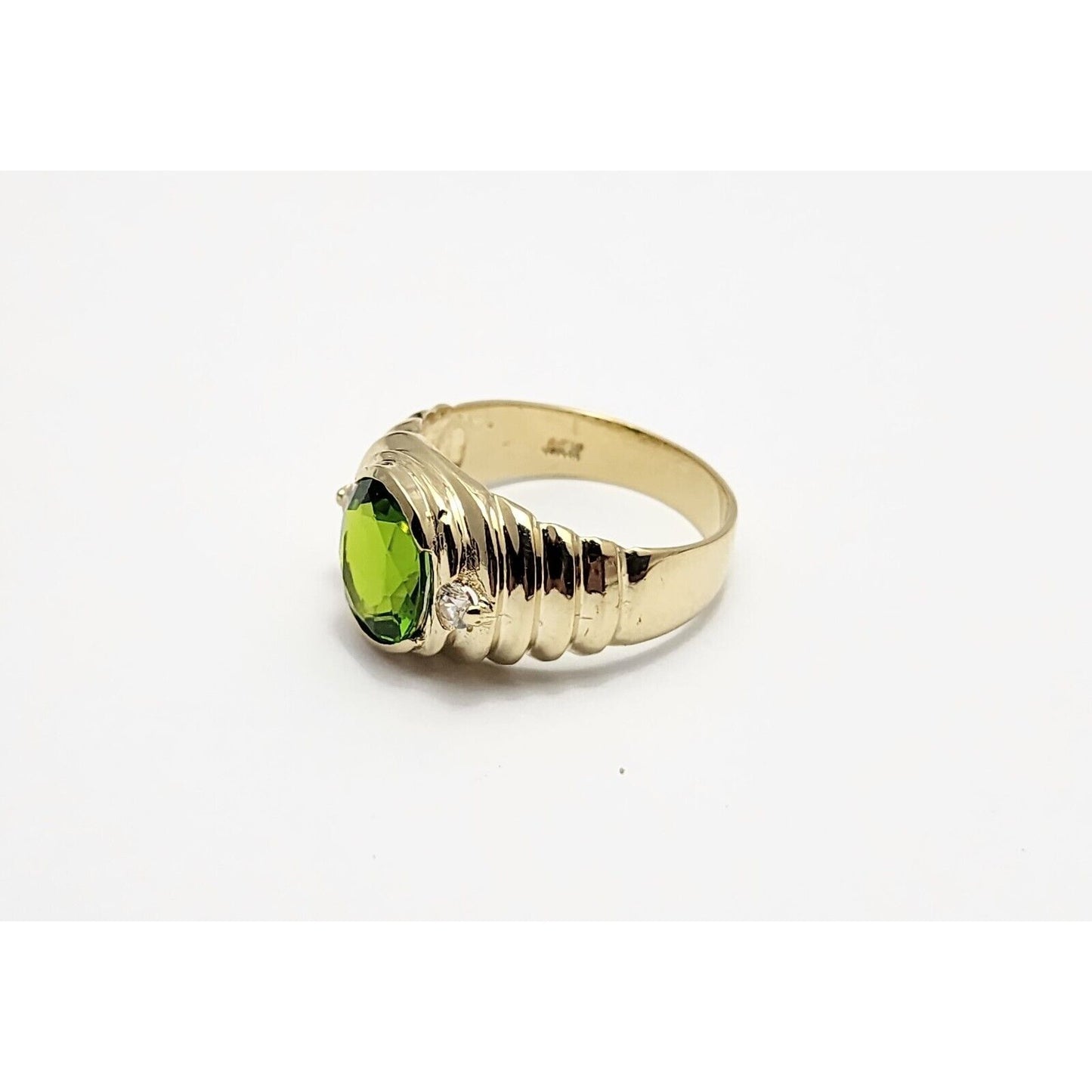 14K Yellow Gold Oval Peridot & Cubic Zirconia Ring