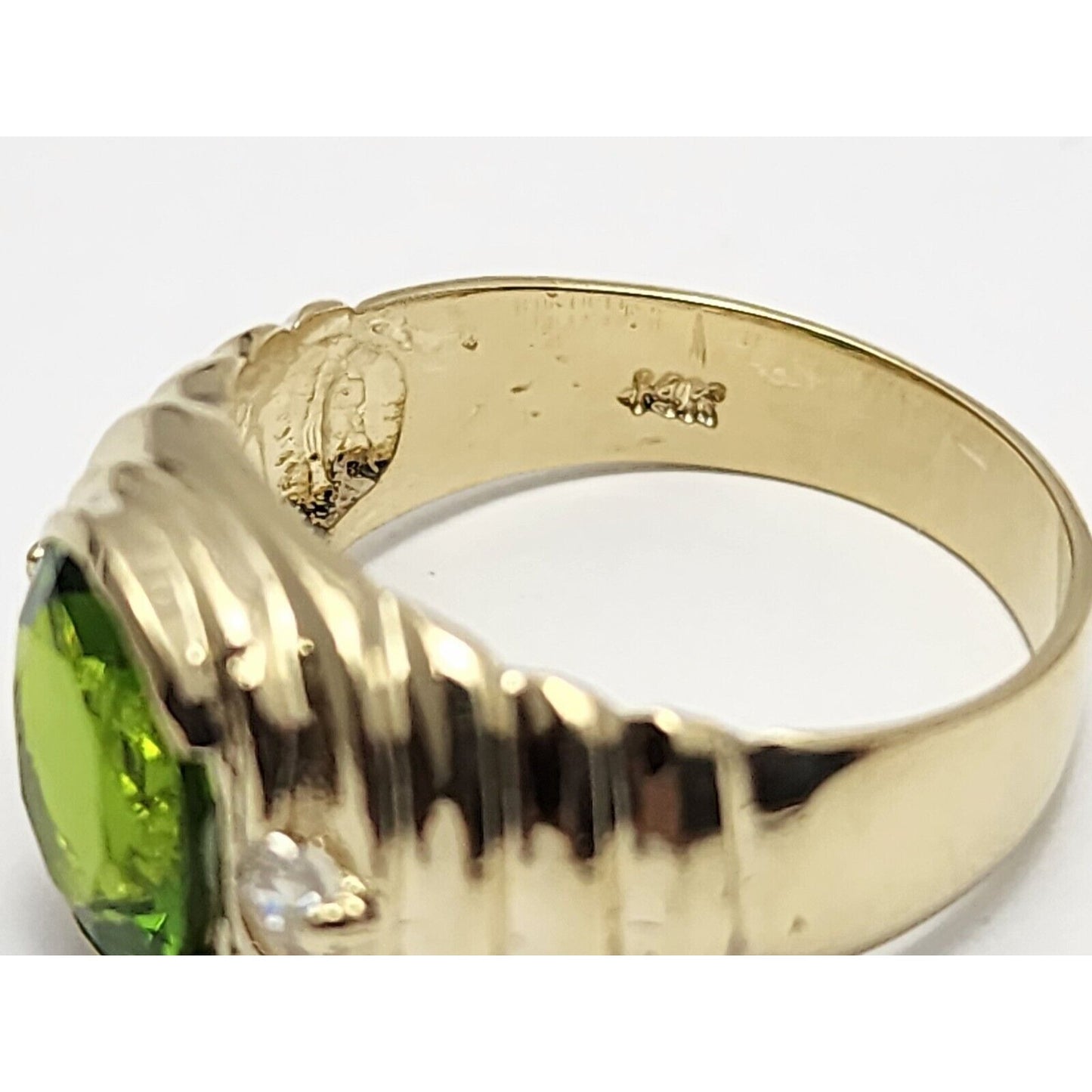 14K Yellow Gold Oval Peridot & Cubic Zirconia Ring