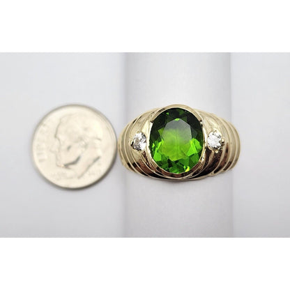 14K Yellow Gold Oval Peridot & Cubic Zirconia Ring