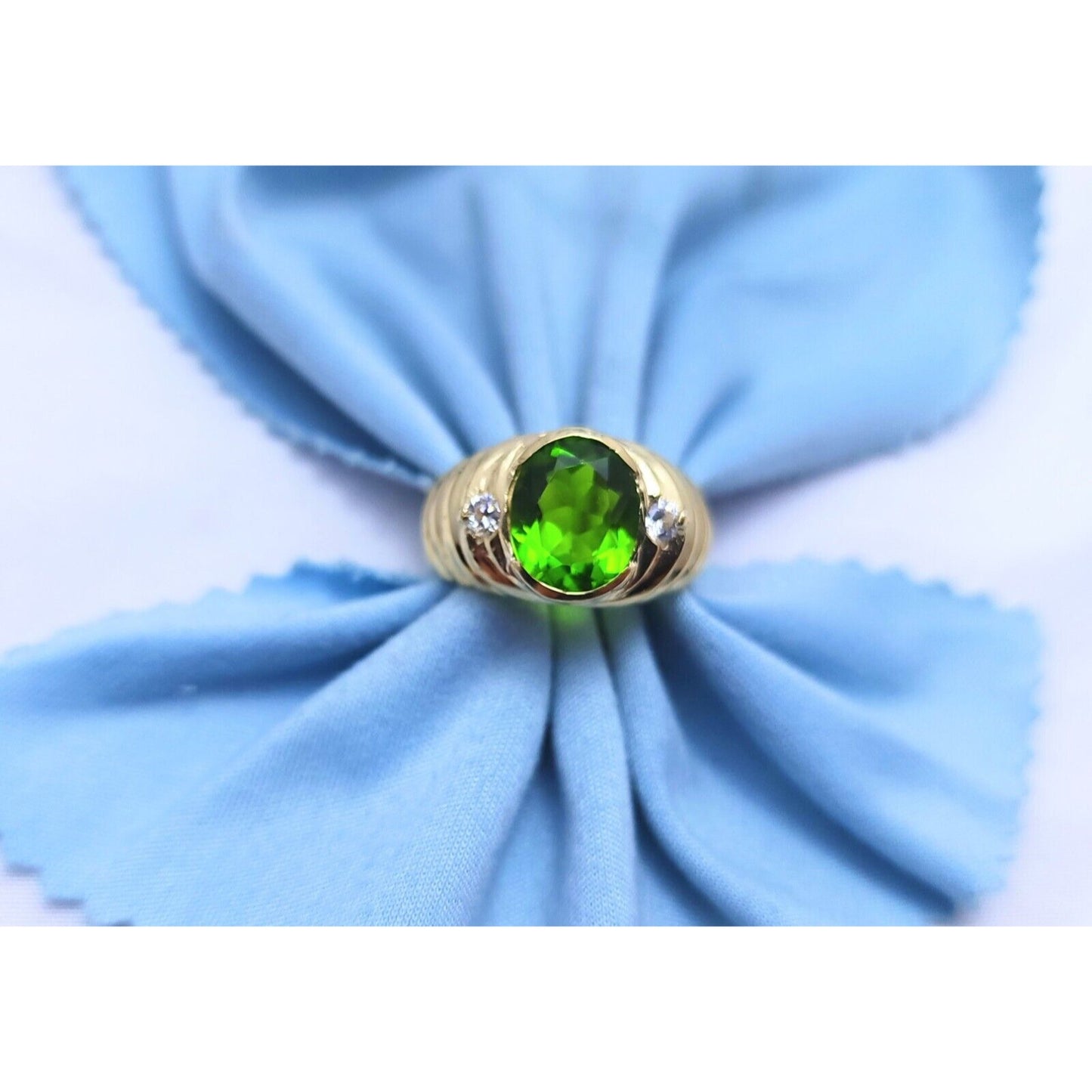 14K Yellow Gold Oval Peridot & Cubic Zirconia Ring