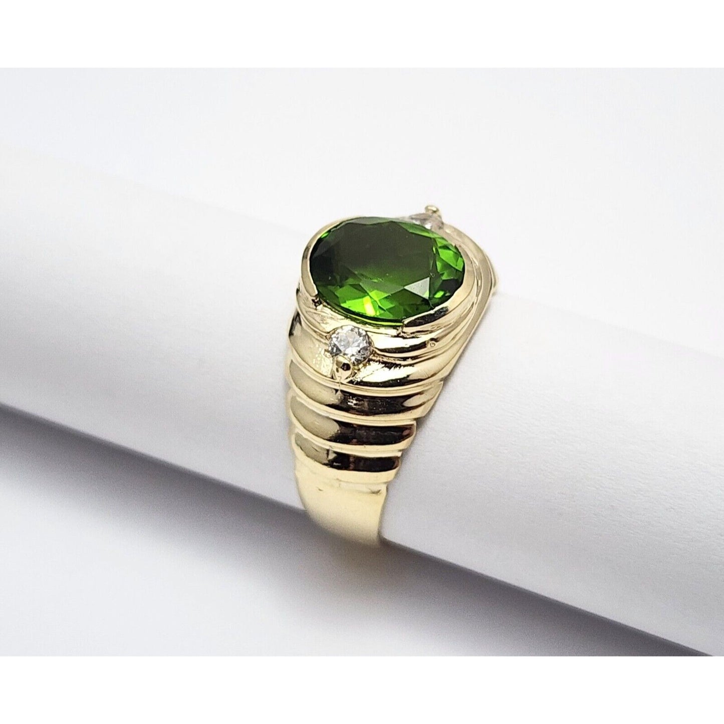 14K Yellow Gold Oval Peridot & Cubic Zirconia Ring