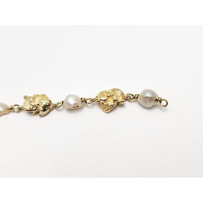 18K Yellow Gold Nugget & Pearl Link Bracelet