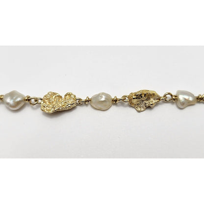 18K Yellow Gold Nugget & Pearl Link Bracelet