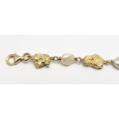 18K Yellow Gold Nugget & Pearl Link Bracelet