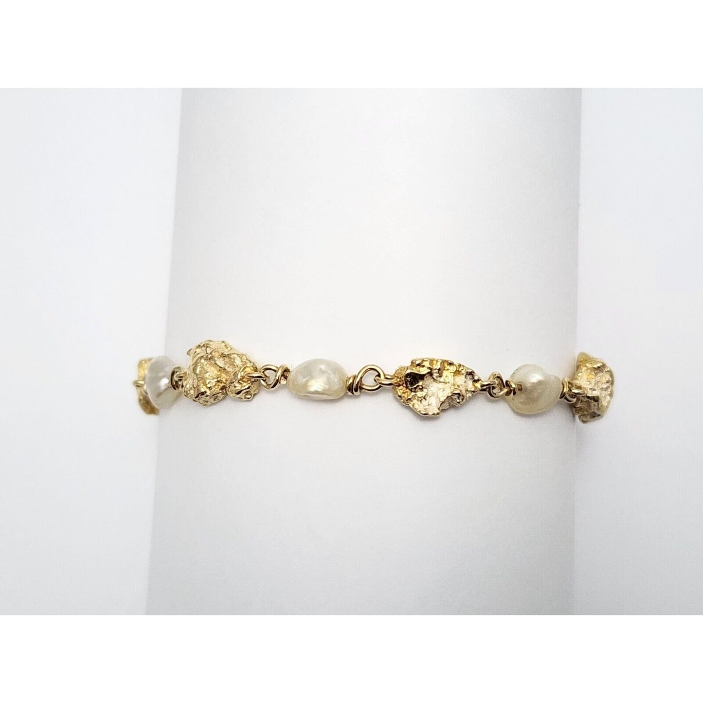 18K Yellow Gold Nugget & Pearl Link Bracelet