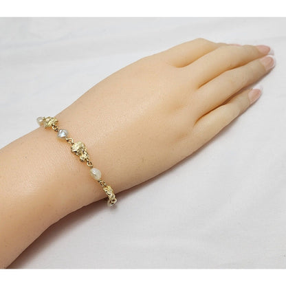 18K Yellow Gold Nugget & Pearl Link Bracelet