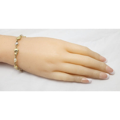 18K Yellow Gold Nugget & Pearl Link Bracelet