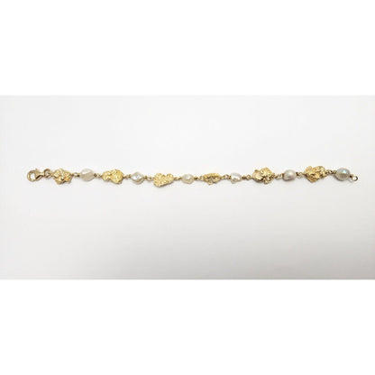 18K Yellow Gold Nugget & Pearl Link Bracelet