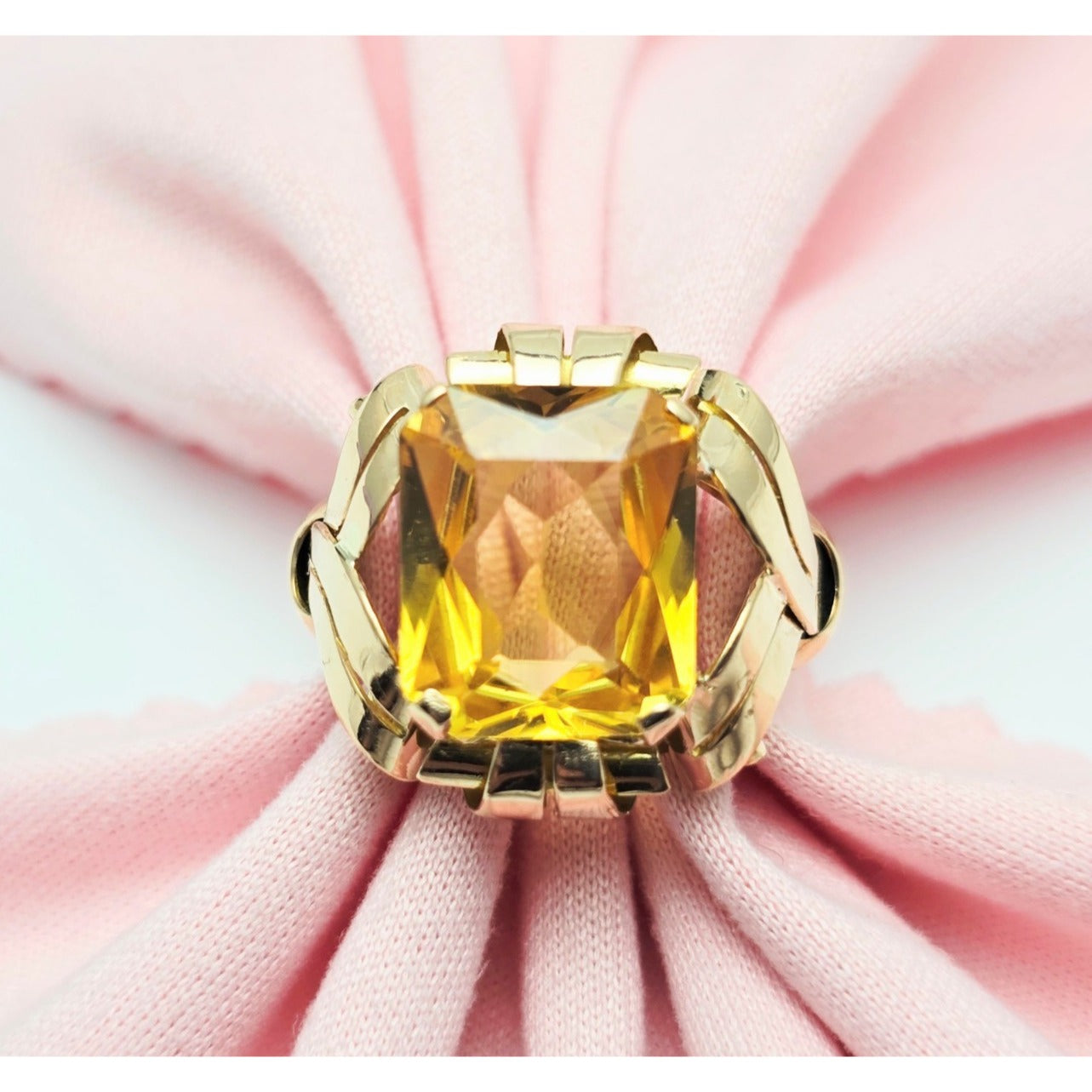 18K Yellow Gold Emerald Cut Yellow Sapphire Ring