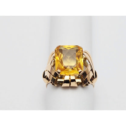 18K Yellow Gold Emerald Cut Yellow Sapphire Ring