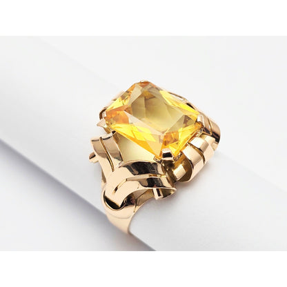 18K Yellow Gold Emerald Cut Yellow Sapphire Ring