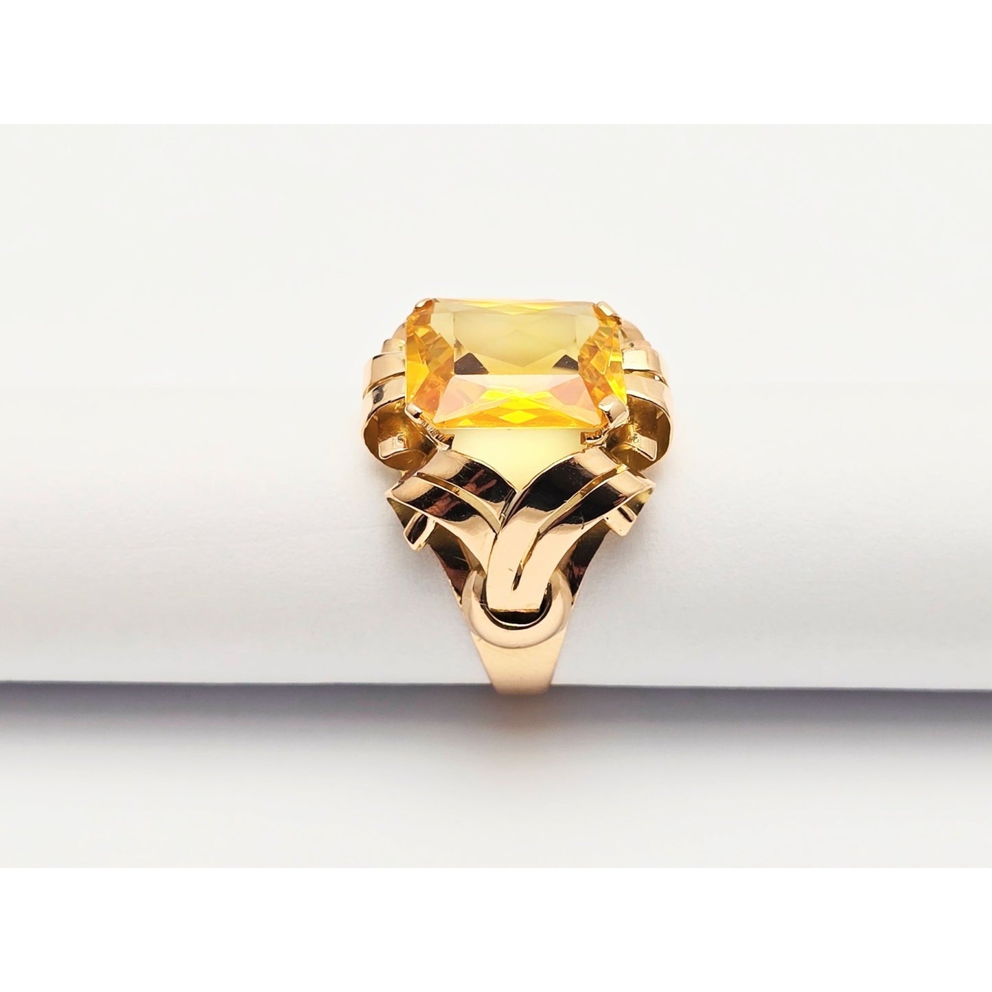 18K Yellow Gold Emerald Cut Yellow Sapphire Ring