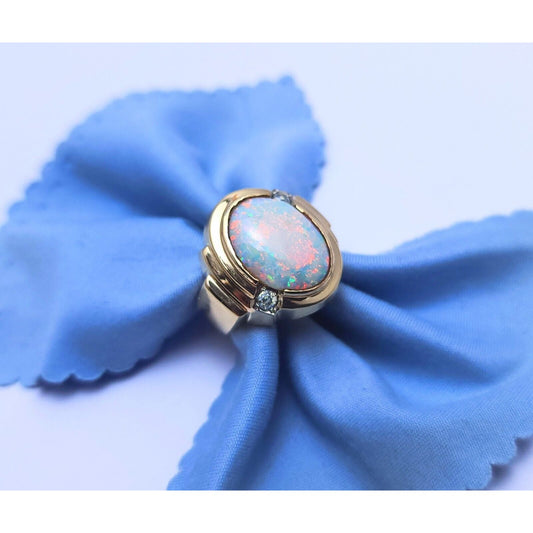 10K Yellow Gold Oval Opal & Cubic Zirconia Ring