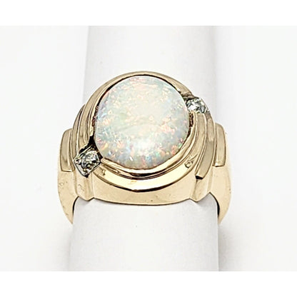 10K Yellow Gold Oval Opal & Cubic Zirconia Ring