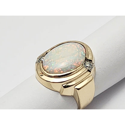 10K Yellow Gold Oval Opal & Cubic Zirconia Ring