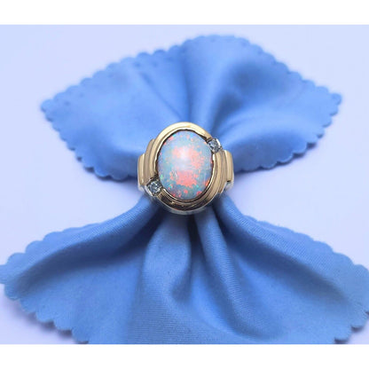 10K Yellow Gold Oval Opal & Cubic Zirconia Ring