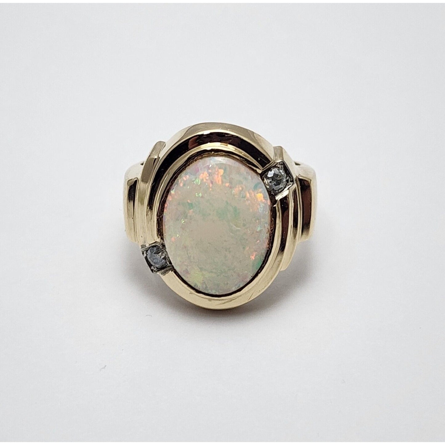 10K Yellow Gold Oval Opal & Cubic Zirconia Ring