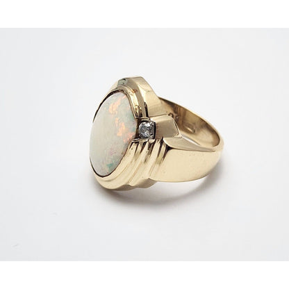 10K Yellow Gold Oval Opal & Cubic Zirconia Ring