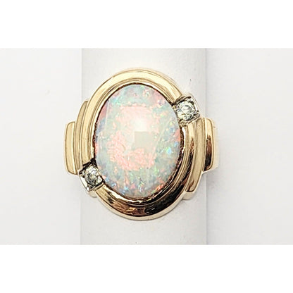 10K Yellow Gold Oval Opal & Cubic Zirconia Ring