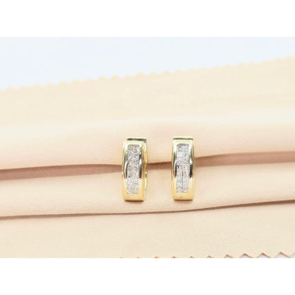 14K Yellow Gold Princess Cut Diamond Hinged Half Hoop Earrings