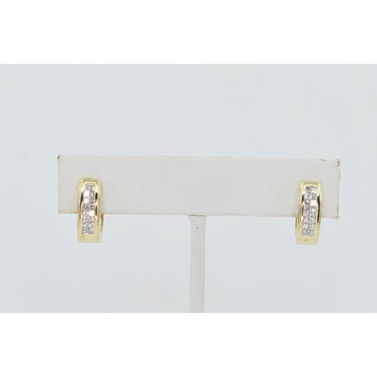 14K Yellow Gold Princess Cut Diamond Hinged Half Hoop Earrings