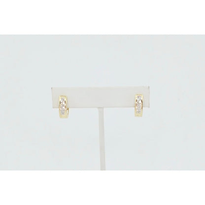 14K Yellow Gold Princess Cut Diamond Hinged Half Hoop Earrings