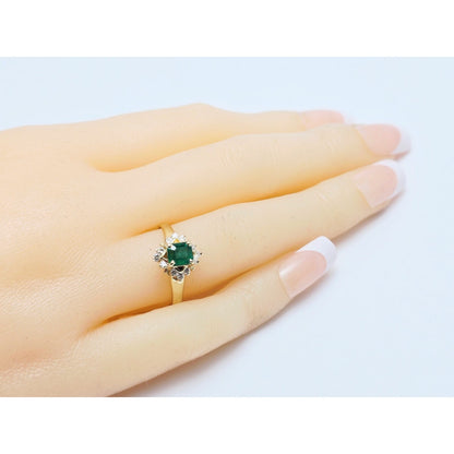 14K Yellow Gold Emerald & Diamond Ring