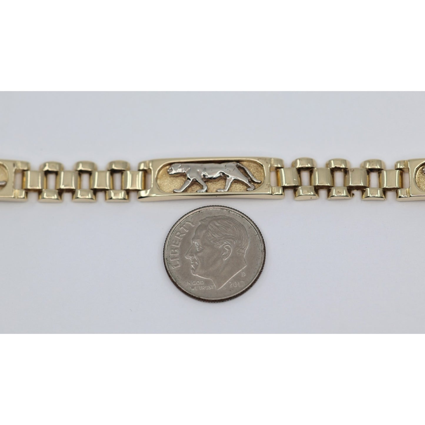 14K Two Tone Gold Custom Jaguar Panther Lion Rolex Link Bracelet