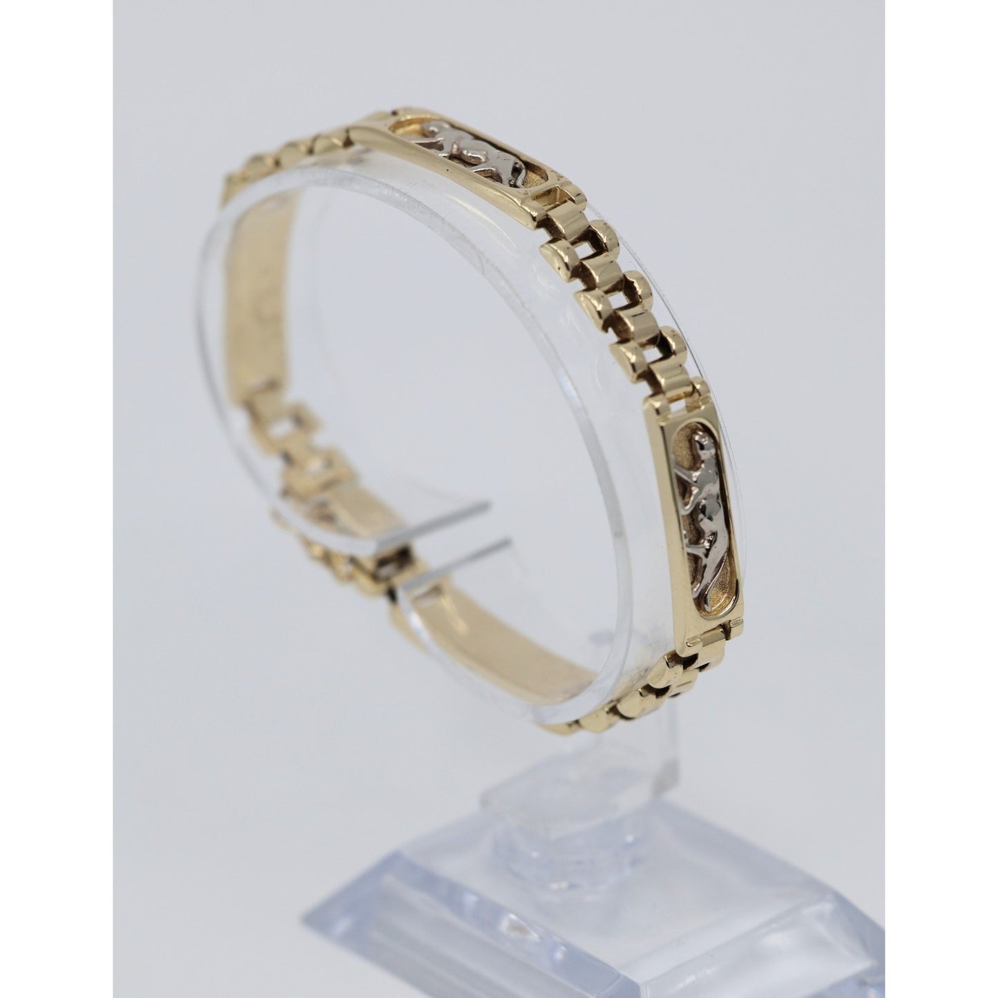 14K Two Tone Gold Custom Jaguar Panther Lion Rolex Link Bracelet