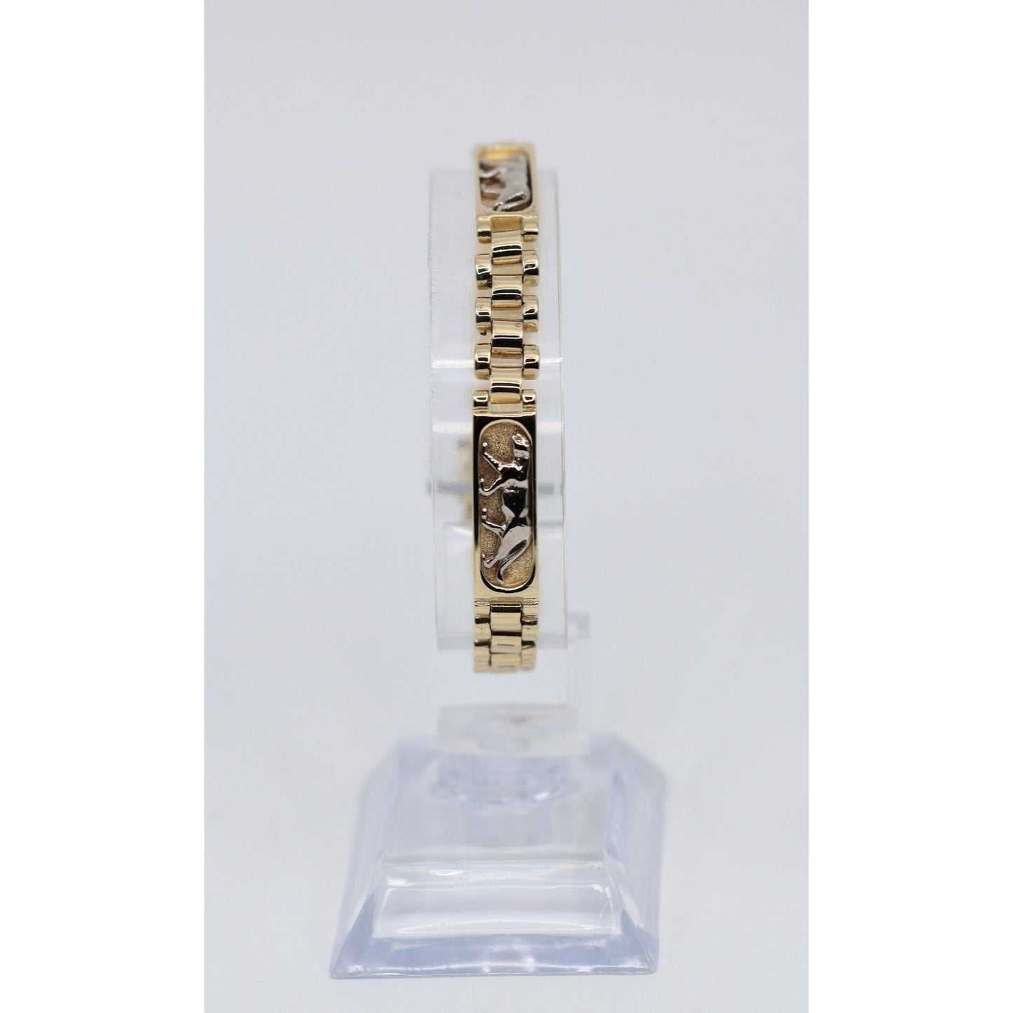 14K Two Tone Gold Custom Jaguar Panther Lion Rolex Link Bracelet
