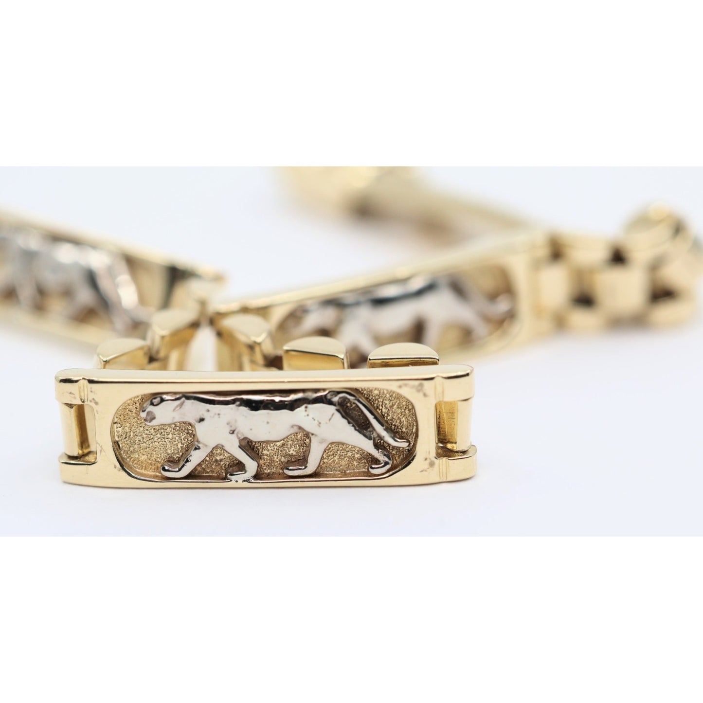 14K Two Tone Gold Custom Jaguar Panther Lion Rolex Link Bracelet
