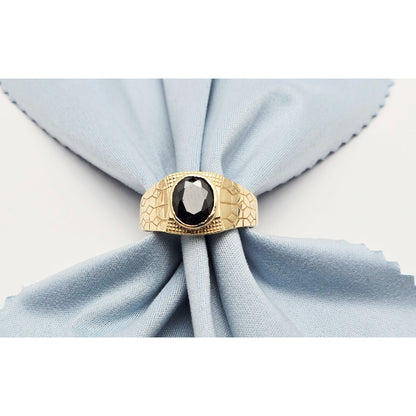 14K Yellow Gold Men's Oval Cut Onyx Nugget Ring