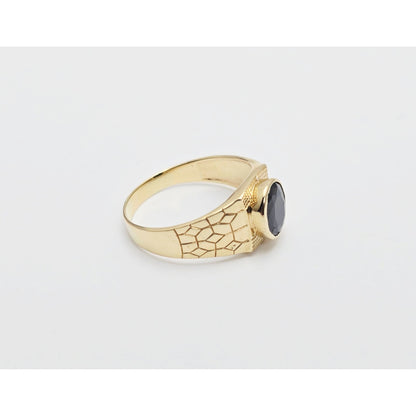 14K Yellow Gold Men's Oval Cut Onyx Nugget Ring