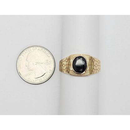 14K Yellow Gold Men's Oval Cut Onyx Nugget Ring