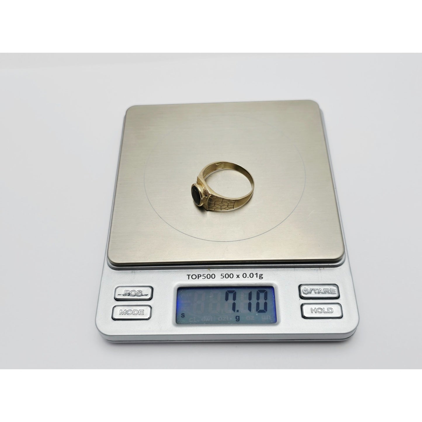 14K Yellow Gold Men's Oval Cut Onyx Nugget Ring