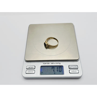 14K Yellow Gold Men's Oval Cut Onyx Nugget Ring